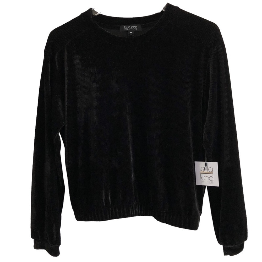 LaLaLand Creative Co Black Ribbed Long Sleeve Pullover Top Size Medium